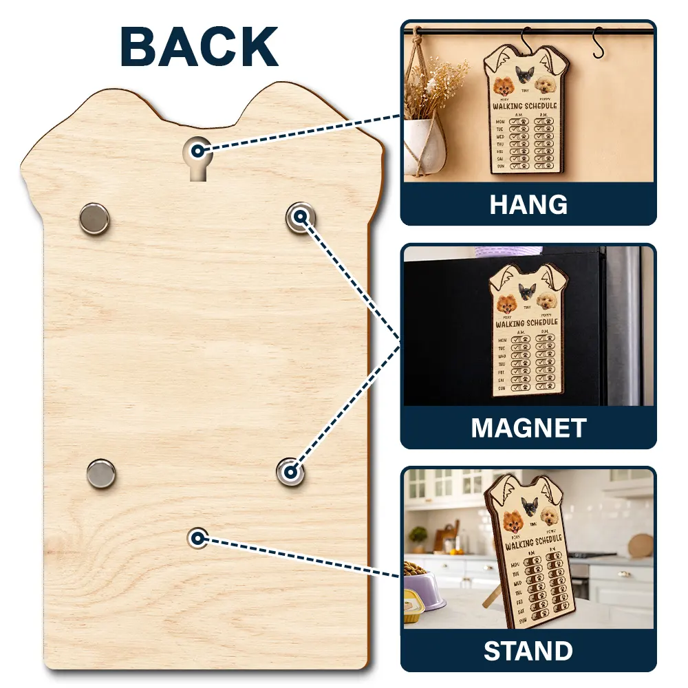 Custom Photo Cute Dog Ear Feed Medication Tracker - Personalized Wooden Pet Feeding Reminder - Image 4
