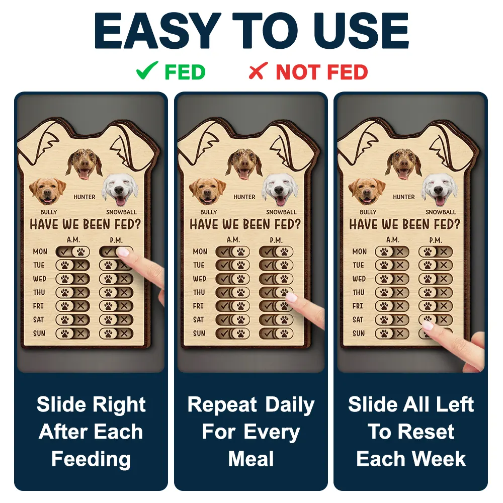 Custom Photo Cute Dog Ear Feed Medication Tracker - Personalized Wooden Pet Feeding Reminder - Image 5