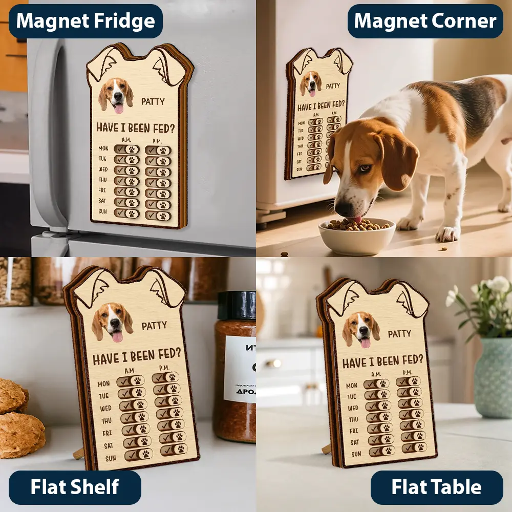 Custom Photo Cute Dog Ear Feed Medication Tracker - Personalized Wooden Pet Feeding Reminder - Image 7