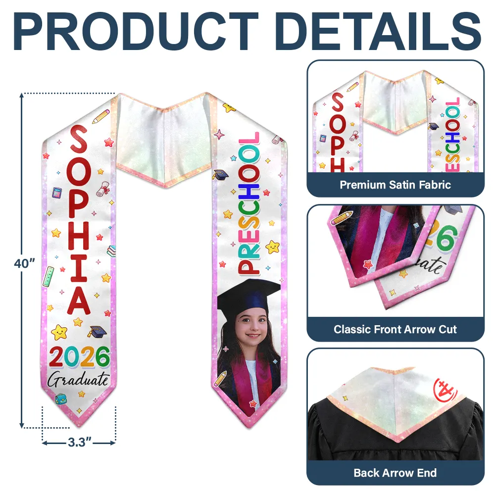 Custom Photo Cute Graduation Kid Kindergarten Preschool - Personalized Kid Graduation Stole - Image 6