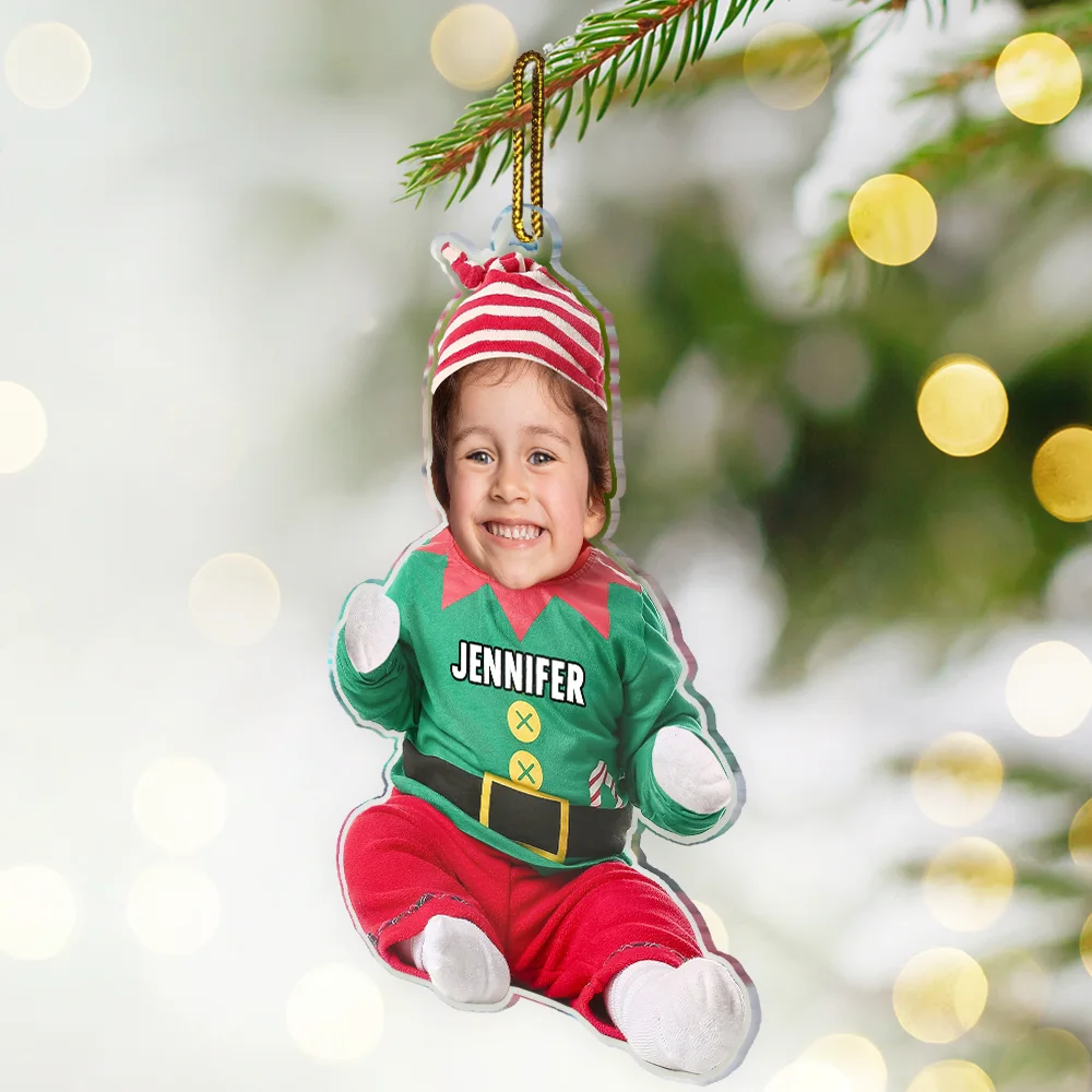 Custom Photo Cute Kid Baby Elf - Personalized Cutout Acrylic Ornament - Image 3
