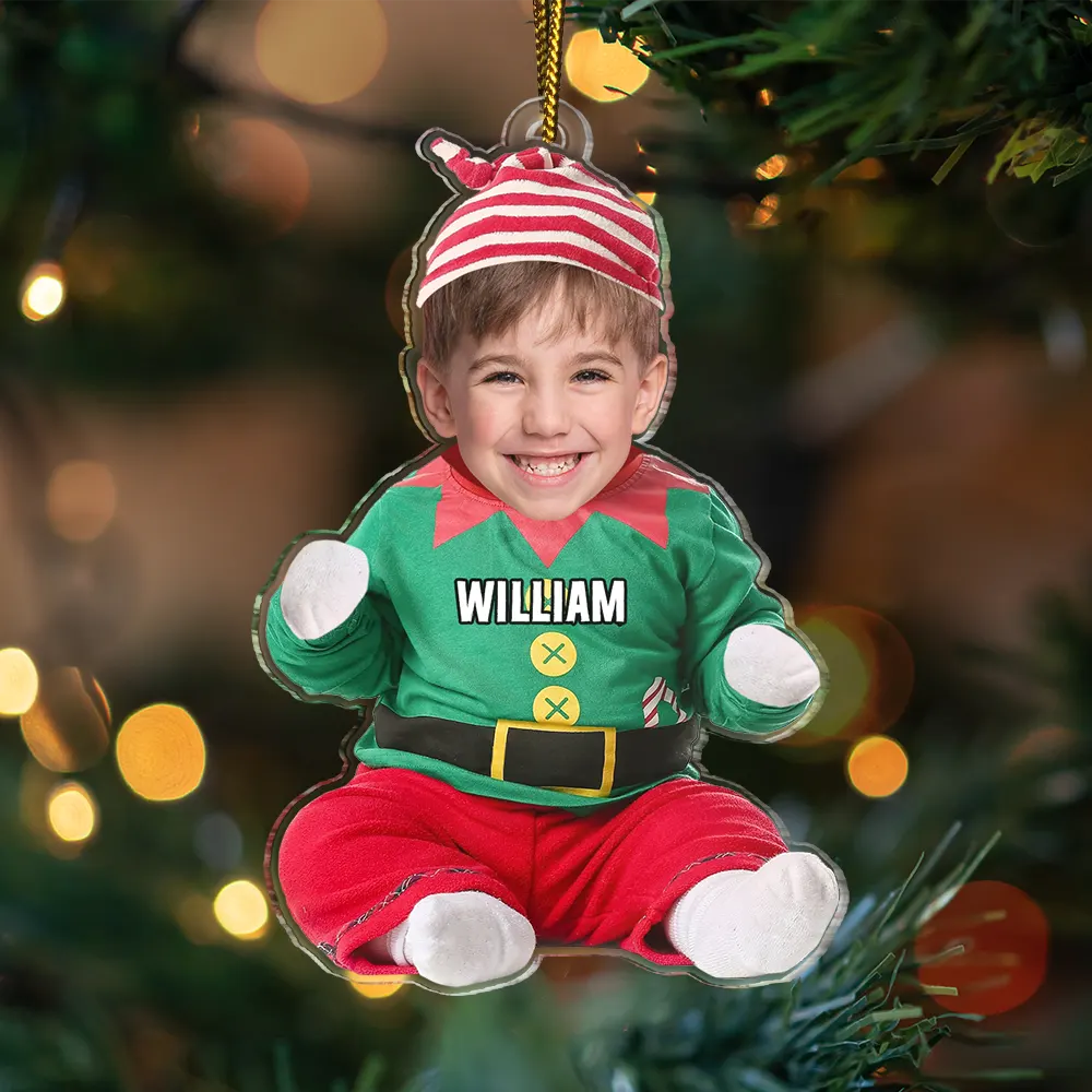 Custom Photo Cute Kid Baby Elf - Personalized Cutout Acrylic Ornament - Image 4