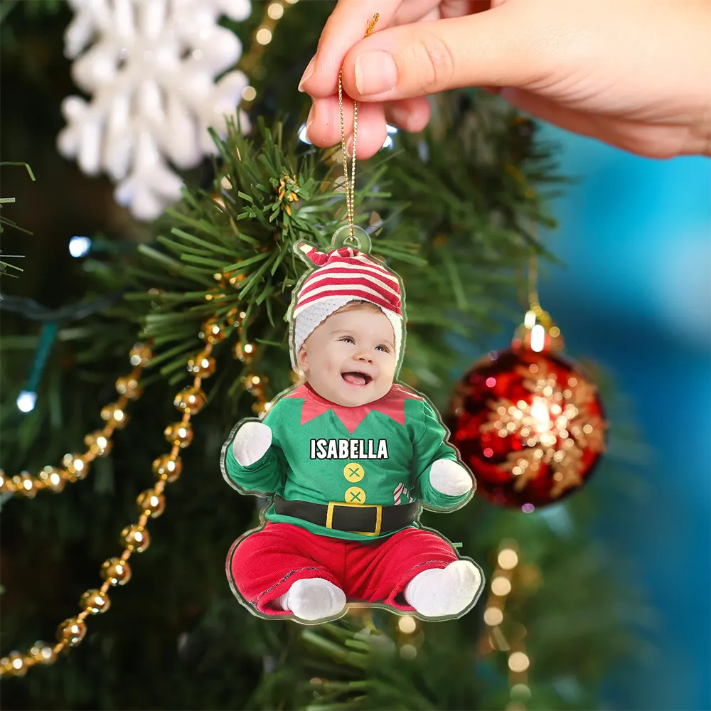 Custom Photo Cute Kid Baby Elf - Personalized Cutout Acrylic Ornament - Image 5