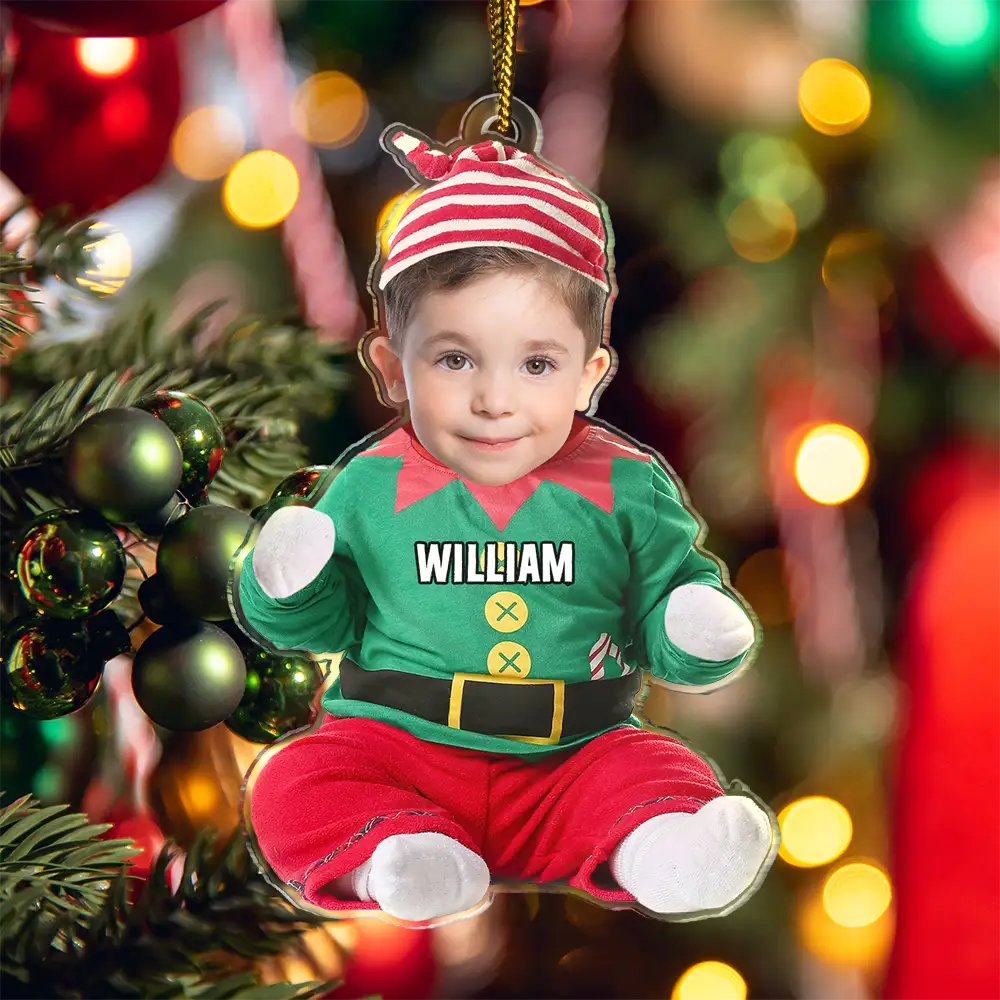 Custom Photo Cute Kid Baby Elf - Personalized Cutout Acrylic Ornament - Image 6