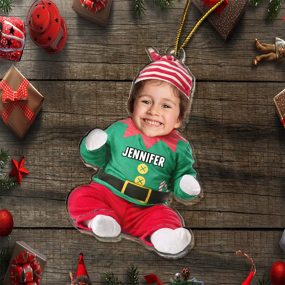 Custom Photo Cute Kid Baby Elf - Personalized Cutout Acrylic Ornament - Image 7