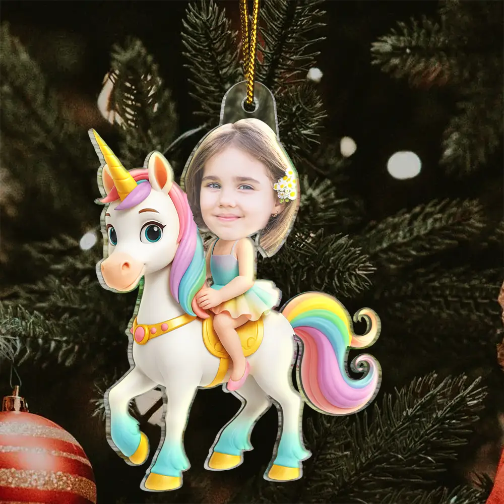 Custom Photo Cute Kid Flamigo Unicorn - Personalized Acrylic Photo Ornament - Image 4