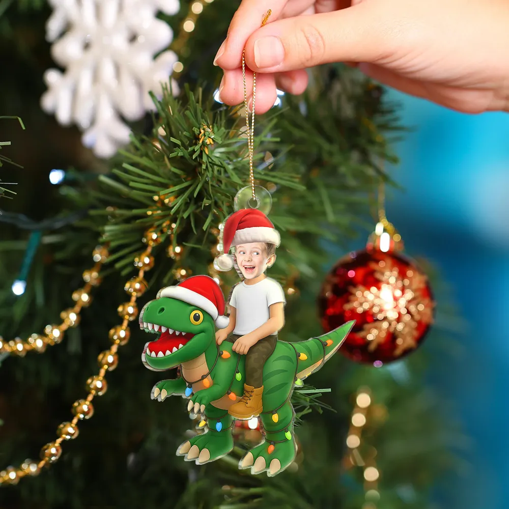 Custom Photo Cute Kid Xmas Dinosaur - Personalized Acrylic Photo Ornament - Image 5