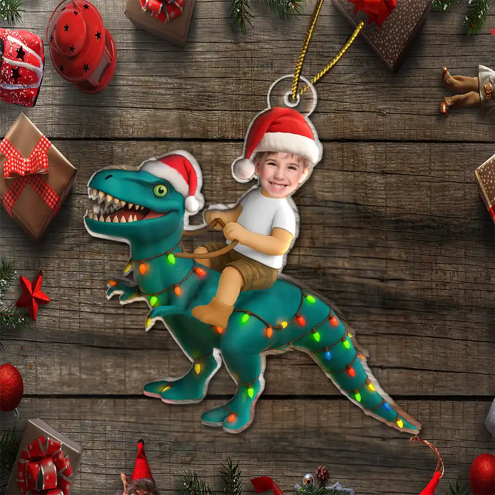 Custom Photo Cute Kid Xmas Dinosaur - Personalized Acrylic Photo Ornament - Image 7