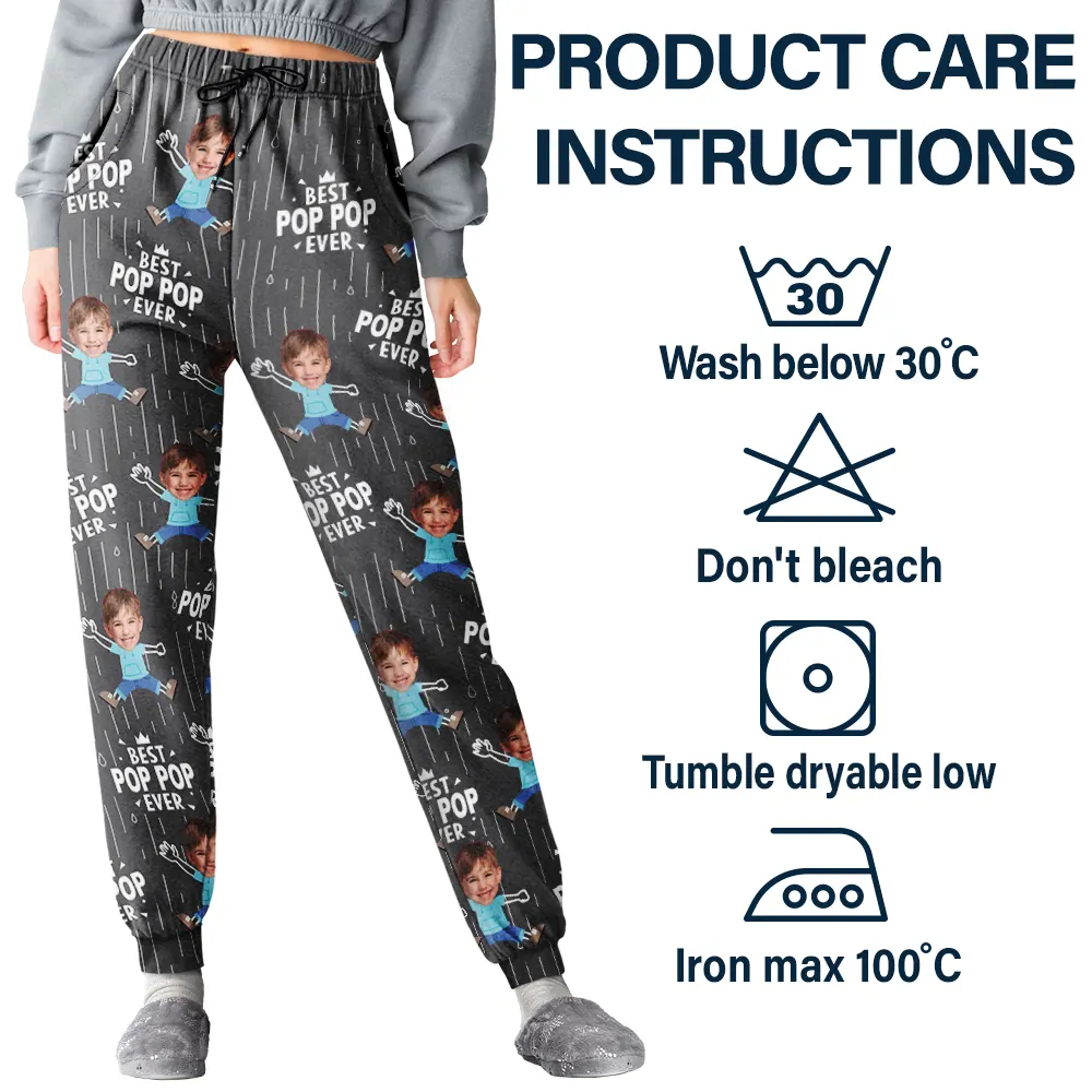 Custom Photo Cute Kids Best Dad Grandpa Ever Rain Pattern - Personalized Pajama Pants - Image 6