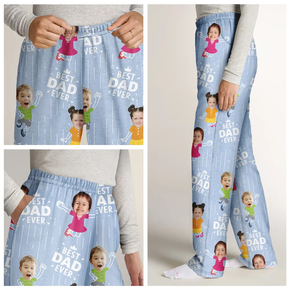 Custom Photo Cute Kids Best Dad Grandpa Ever Rain Pattern - Personalized Pajama Pants - Image 8