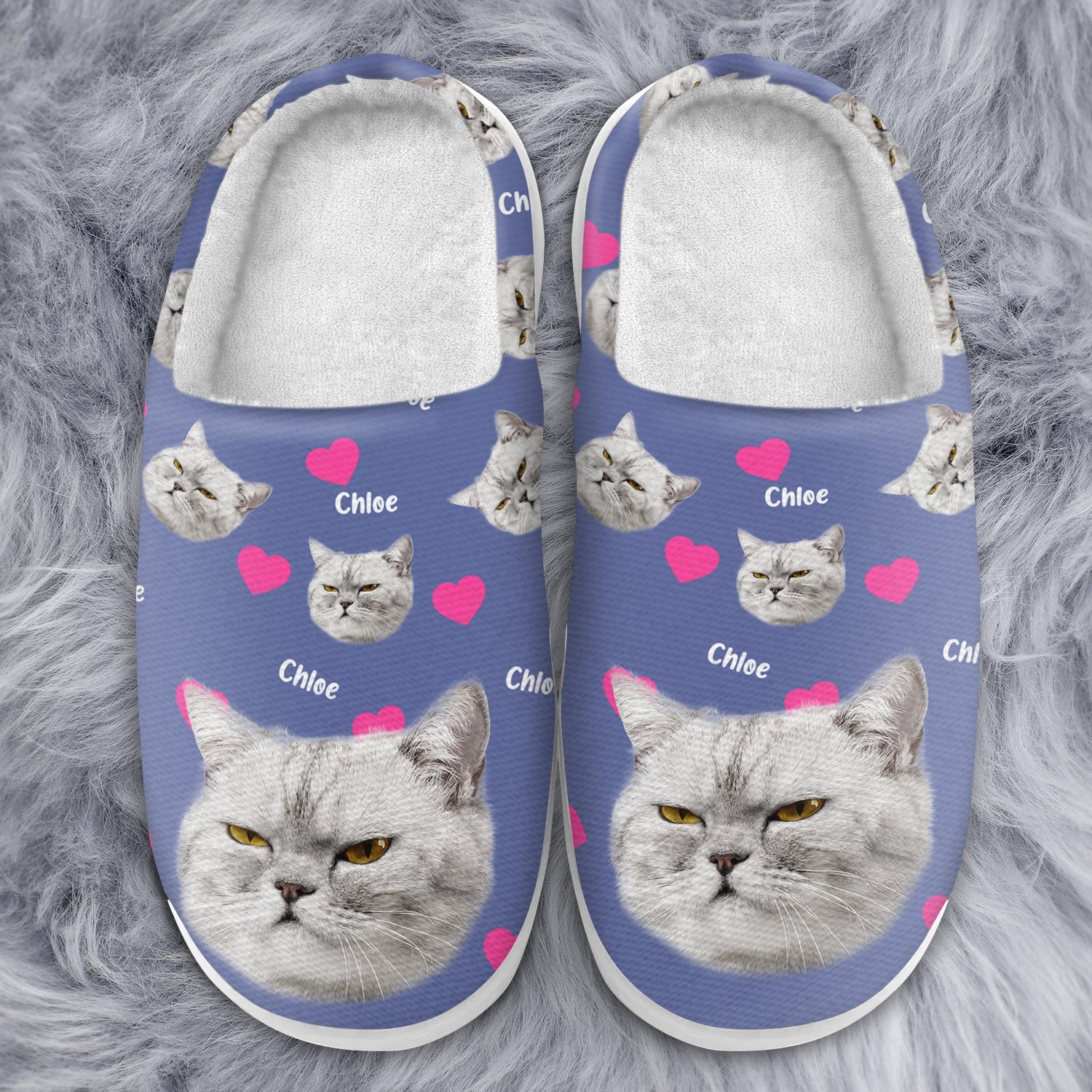 Custom Photo Cute Pattern - Gift For Pet Lovers - Personalized Fluffy Slippers - Image 4