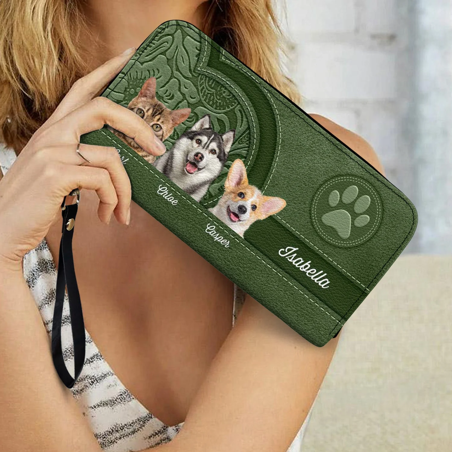 Custom Photo Cute Pets Aesthetic Pattern - Birthday, Loving Gift For Dog Lovers, Cat Lovers, Dog Mom, Cat Mom - Personalized Leather Long Wallet - Image 4