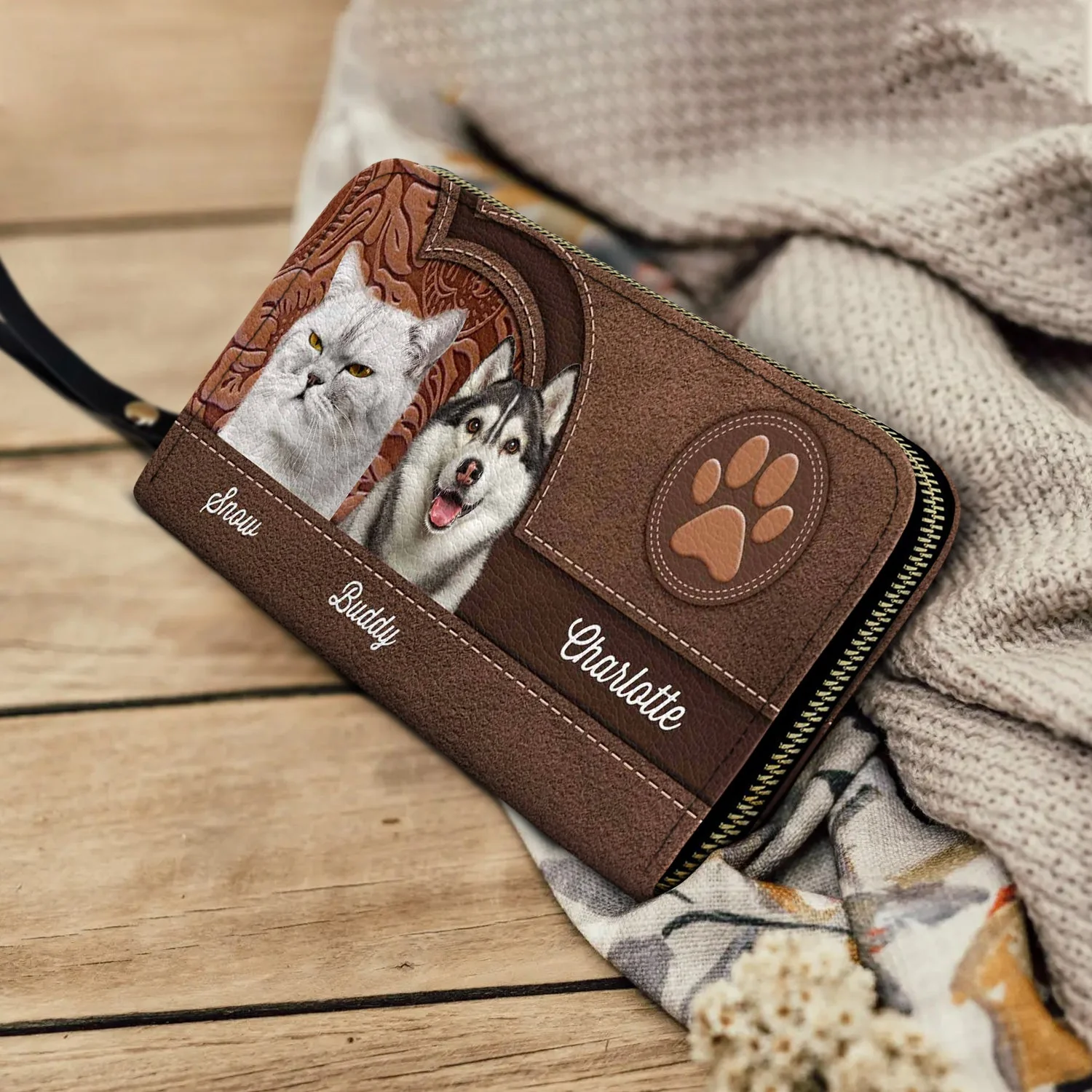 Custom Photo Cute Pets Aesthetic Pattern - Birthday, Loving Gift For Dog Lovers, Cat Lovers, Dog Mom, Cat Mom - Personalized Leather Long Wallet - Image 5