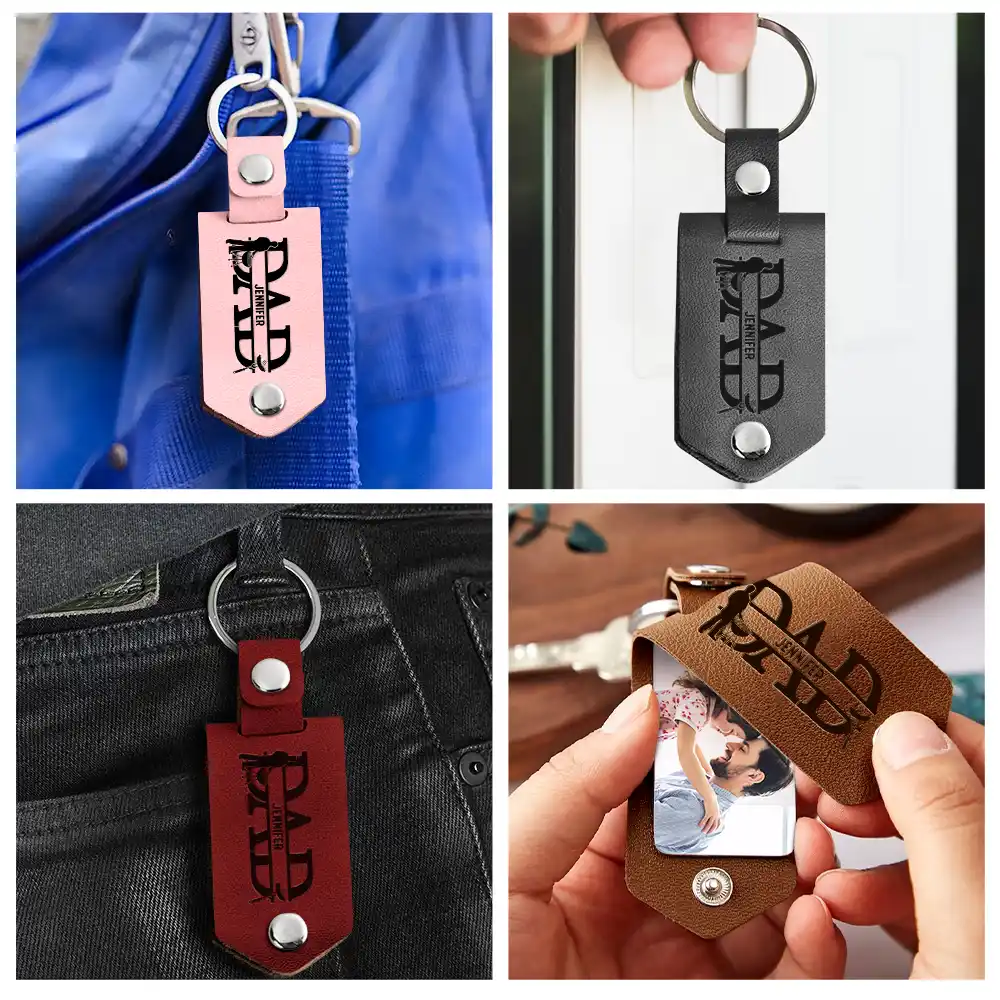 Custom Photo Dad Drive Safe With Kids Names - Personalized Leather Photo Keychain - Image 5