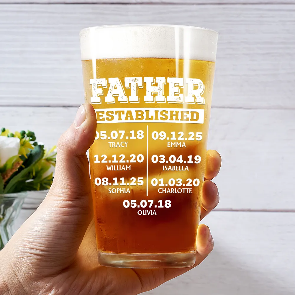 Custom Photo Dad Established Funny Kid - Personalized Beer Glass - Image 4