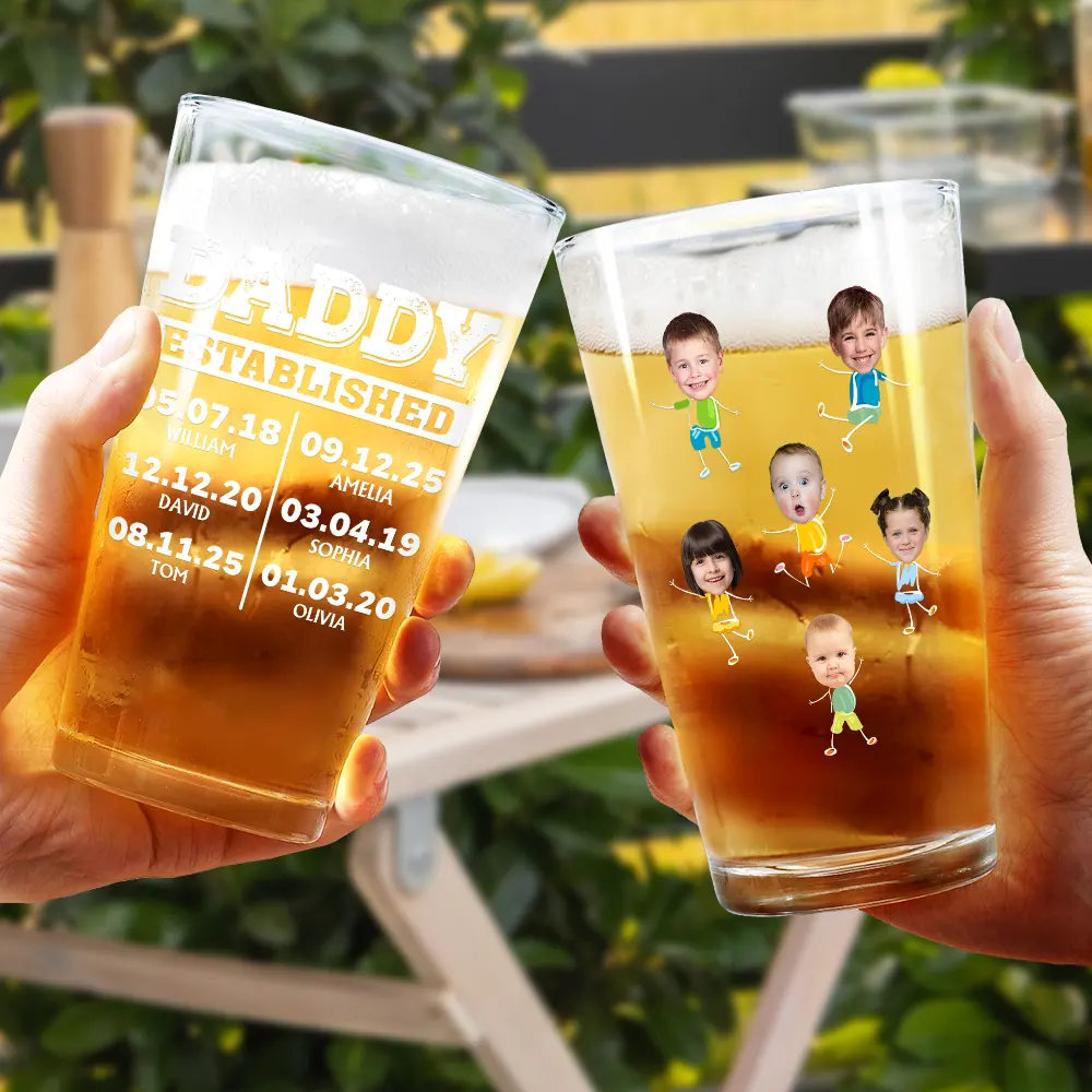Custom Photo Dad Established Funny Kid - Personalized Beer Glass - Image 5