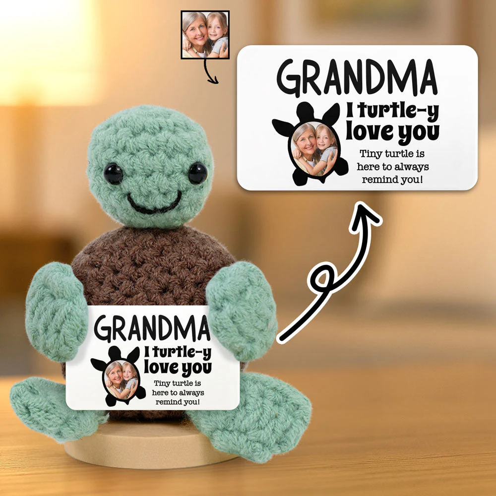 Custom Photo Dad Mom I Turtle-y Love You Thanks For Always Having My Back - Personalized Doll Crochet With Custom Card - Image 2
