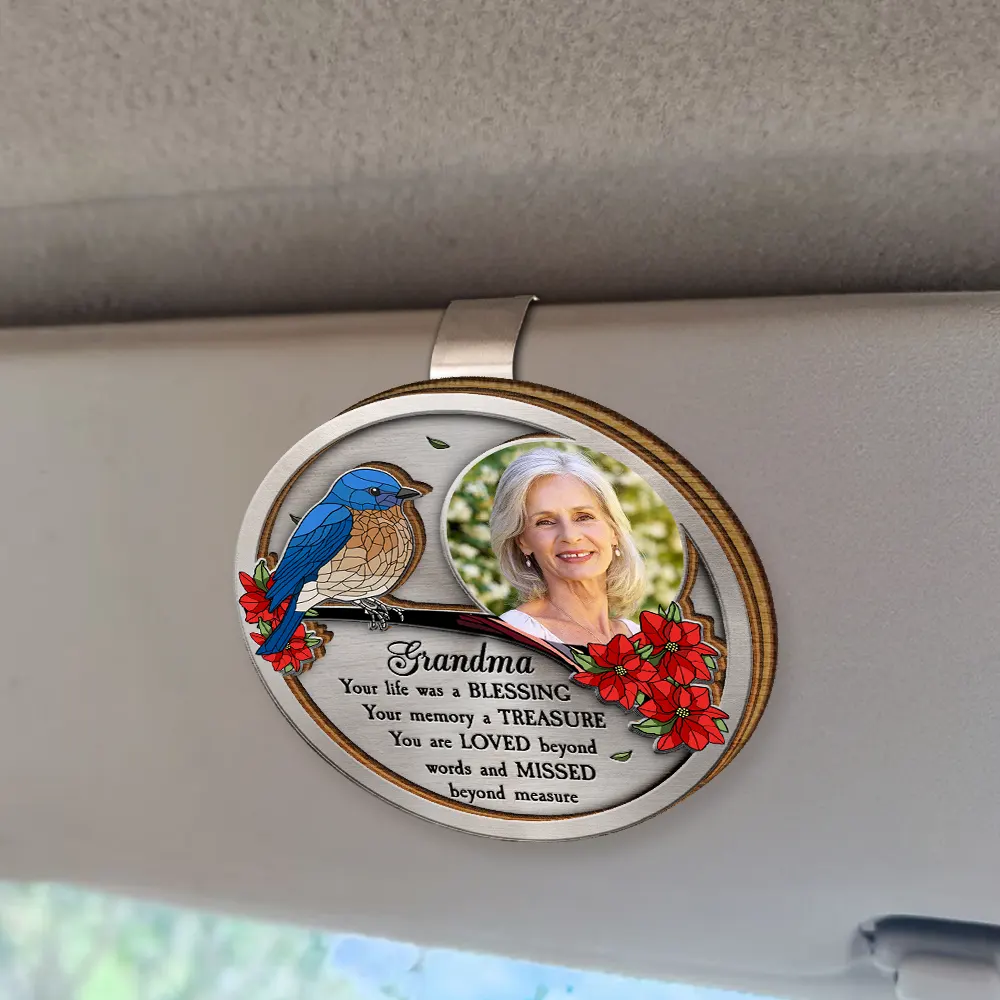 Custom Photo Dad Mom Your Life Was A Blessing Memorial - Personalized Custom Shaped Car Visor Clip - Image 2