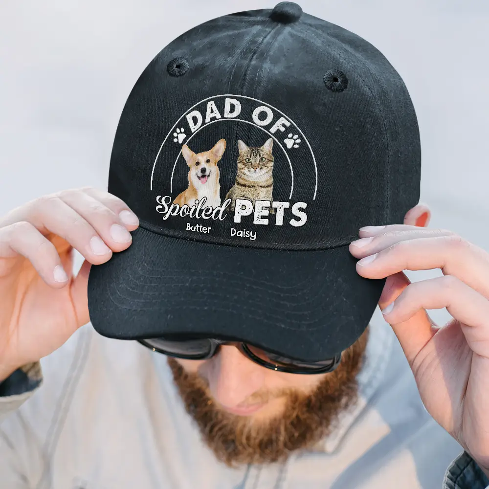 Custom Photo Dad Of A Spoiled Dog - Personalized Vintage Washed Denim Cap - Image 3