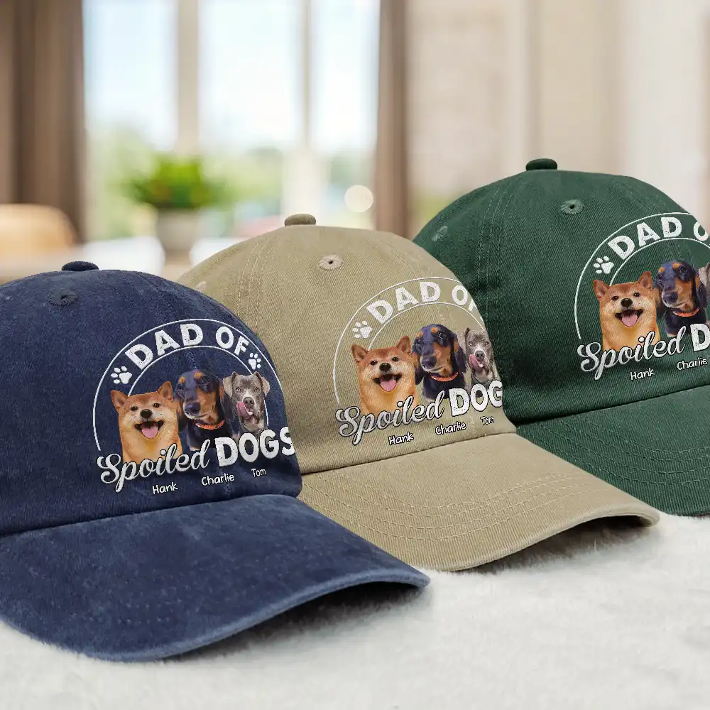 Custom Photo Dad Of A Spoiled Dog - Personalized Vintage Washed Denim Cap - Image 4