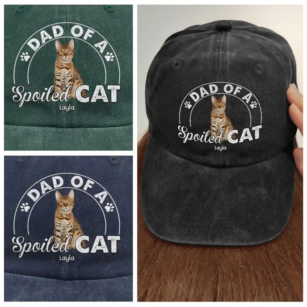 Custom Photo Dad Of A Spoiled Dog - Personalized Vintage Washed Denim Cap - Image 5