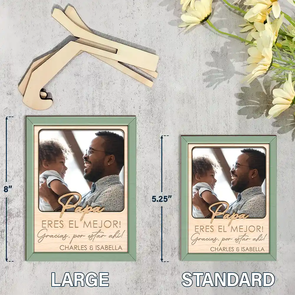 Custom Photo Dad Papa You Are The Best Thank You For Being There - Personalized 2-Layered Wooden Plaque With Stand - Image 4