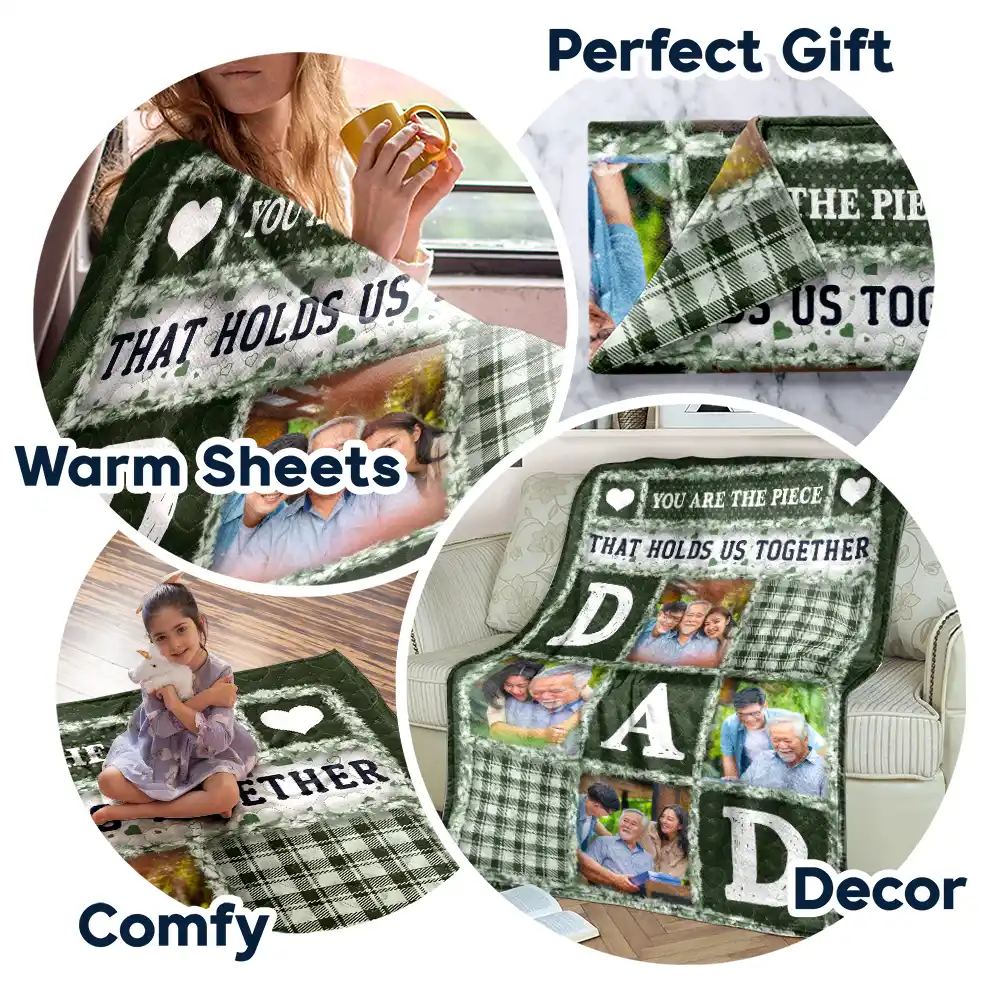 Custom Photo Dad Papa You Are The Piece That Holds Us Together - Personalized Fleece Blanket, Sherpa Blanket - Image 7