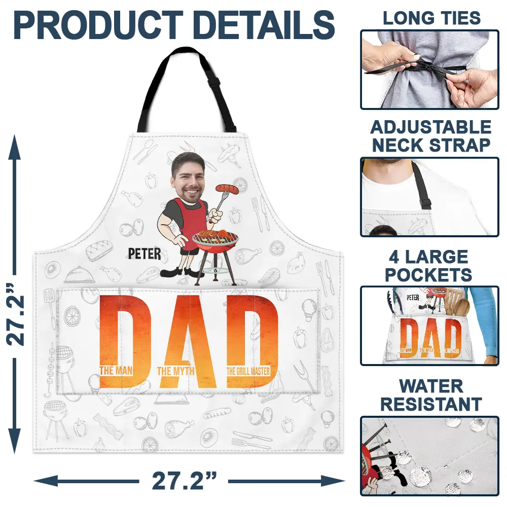 Custom Photo Dad The Man The Myth The Grill Master - Personalized Apron - Image 5