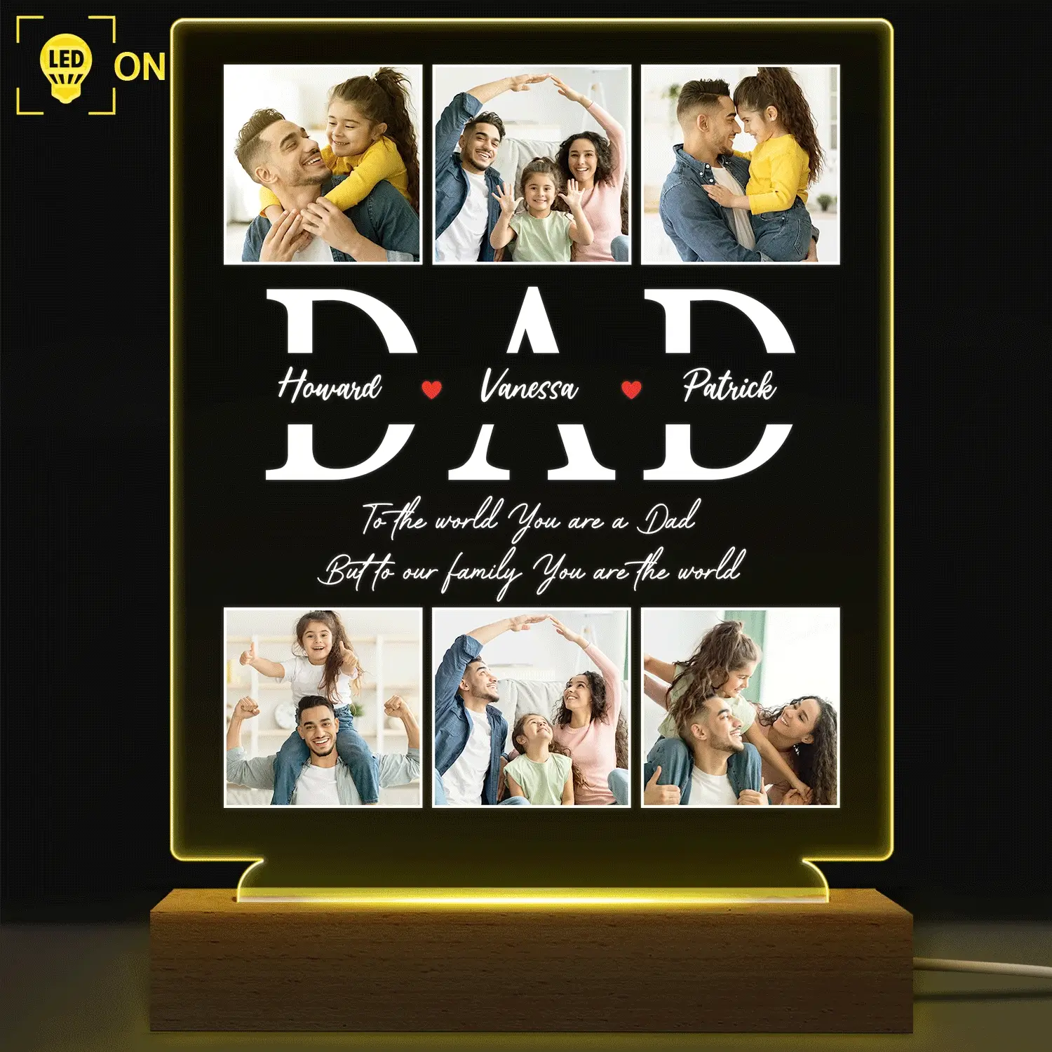 Custom Photo Dad To Our Family You Are The World - Gift For Father - Personalized 3D Led Light Wooden Base - Image 2