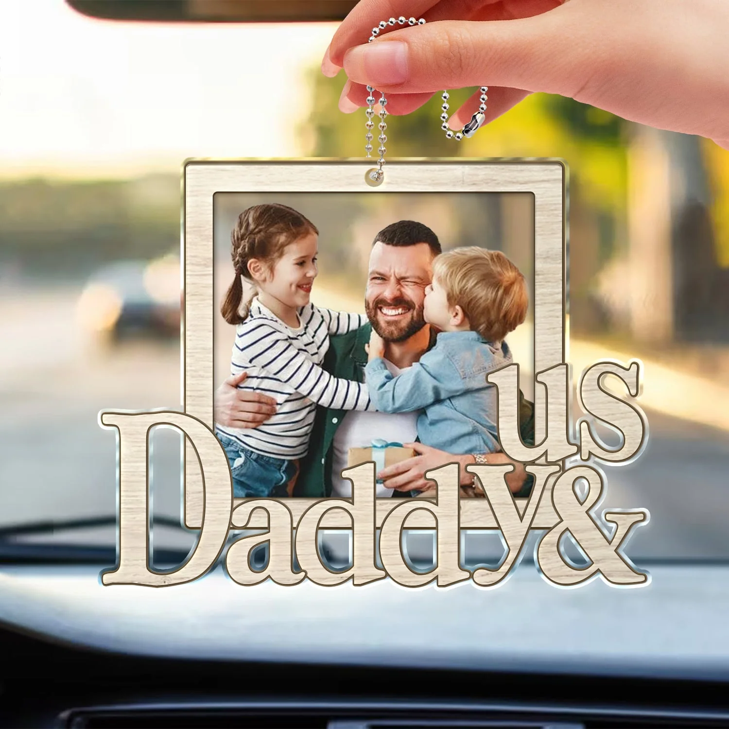 Custom Photo Daddy And Me - Gift For Father - Personalized Acrylic Car Hanger - Image 4