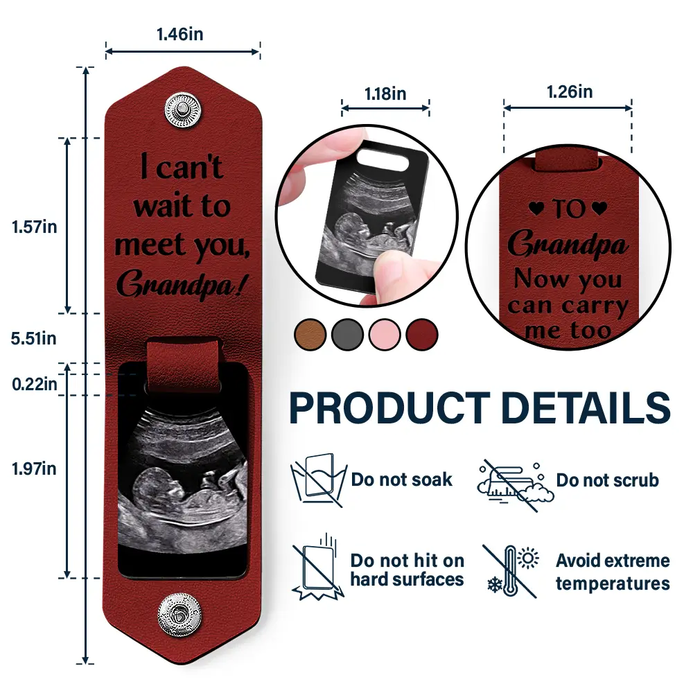 Custom Photo Daddy I Can't Wait To Meet You - Personalized Leather Photo Keychain - Image 4