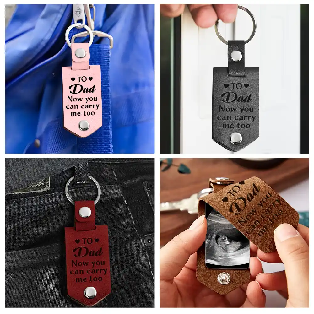 Custom Photo Daddy I Can't Wait To Meet You - Personalized Leather Photo Keychain - Image 5
