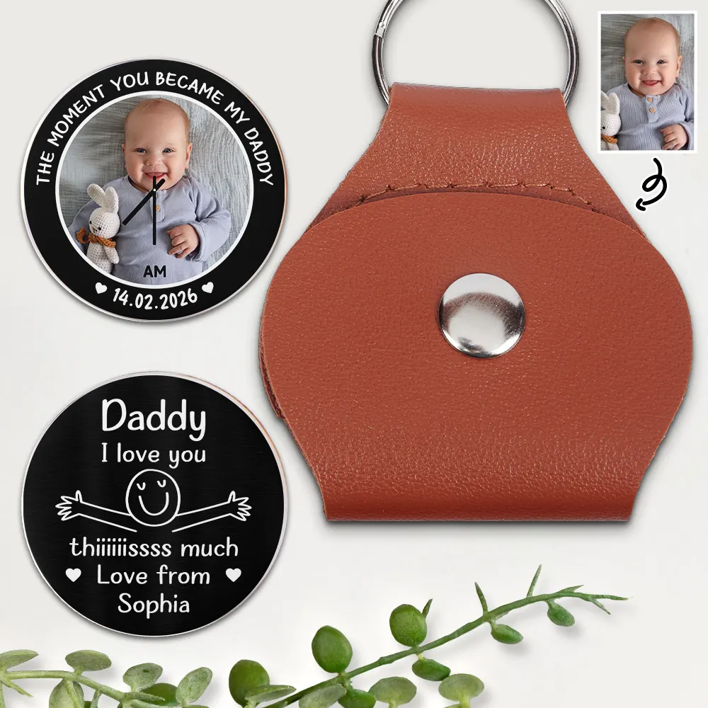 Custom Photo Mom Dad I Love You This Much - Personalized Leather Pocket Hug - Image 2