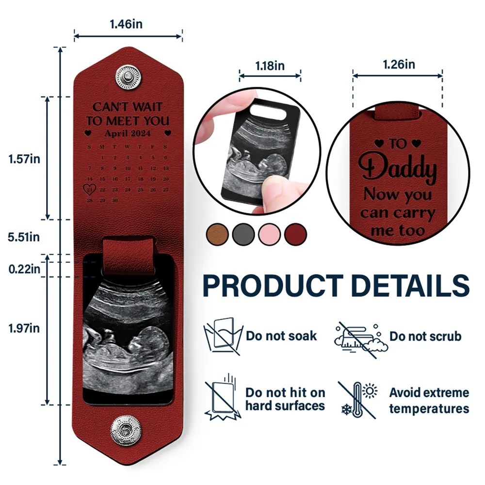 Custom Photo Daddy You Can Carry Me Too - Gift For Father - Personalized Leather Photo Keychain - Image 4