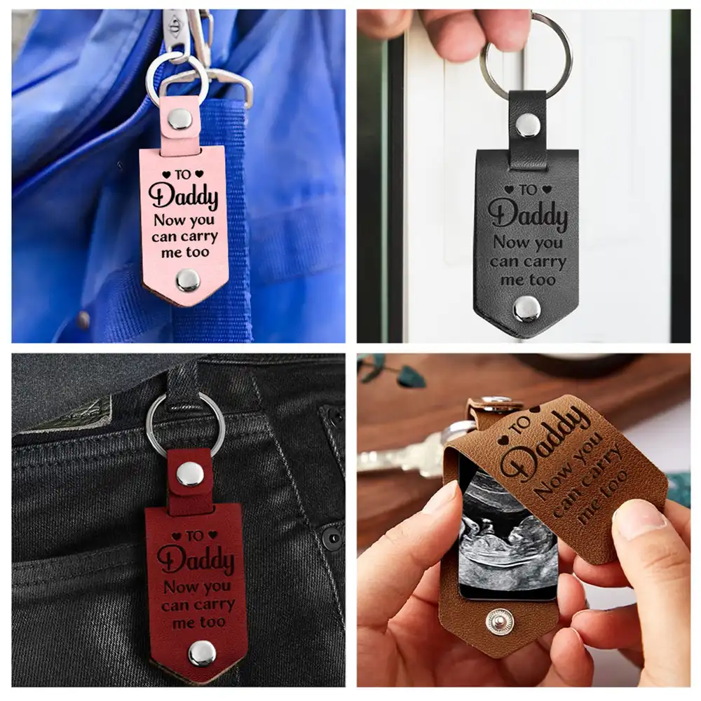 Custom Photo Daddy You Can Carry Me Too - Gift For Father - Personalized Leather Photo Keychain - Image 5