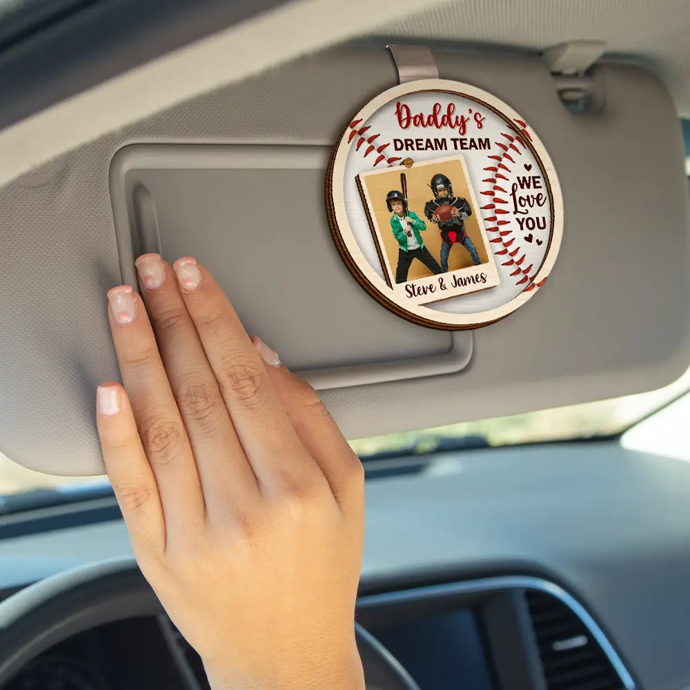 Custom Photo Daddy's Dream Team - Personalized Custom Shaped Car Visor Clip - Image 4