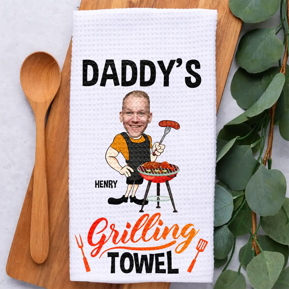 Custom Photo Daddy's Grilling - Personalized Kitchen Towel - Image 3