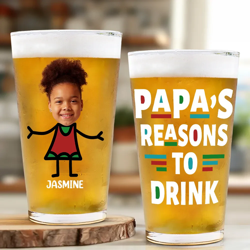 Custom Photo Dad's Reasons To Drink - Personalized Beer Glass - Image 3
