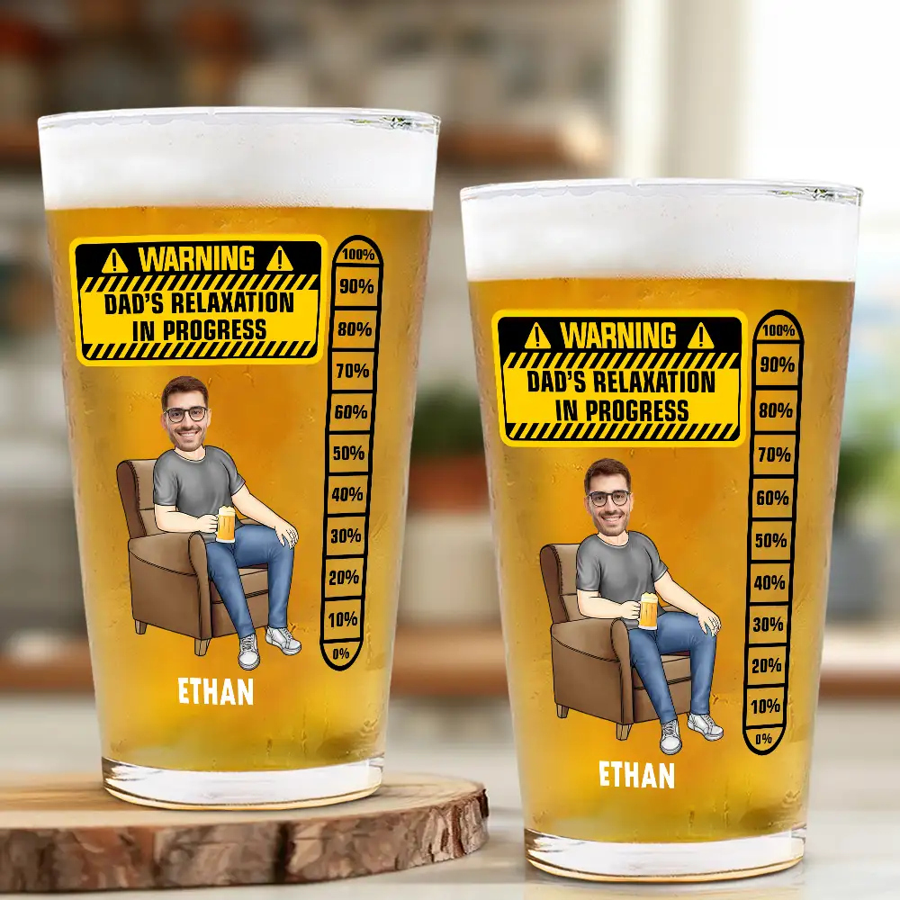 Custom Photo Dad's Relaxation In Progress - Personalized Beer Glass - Image 3