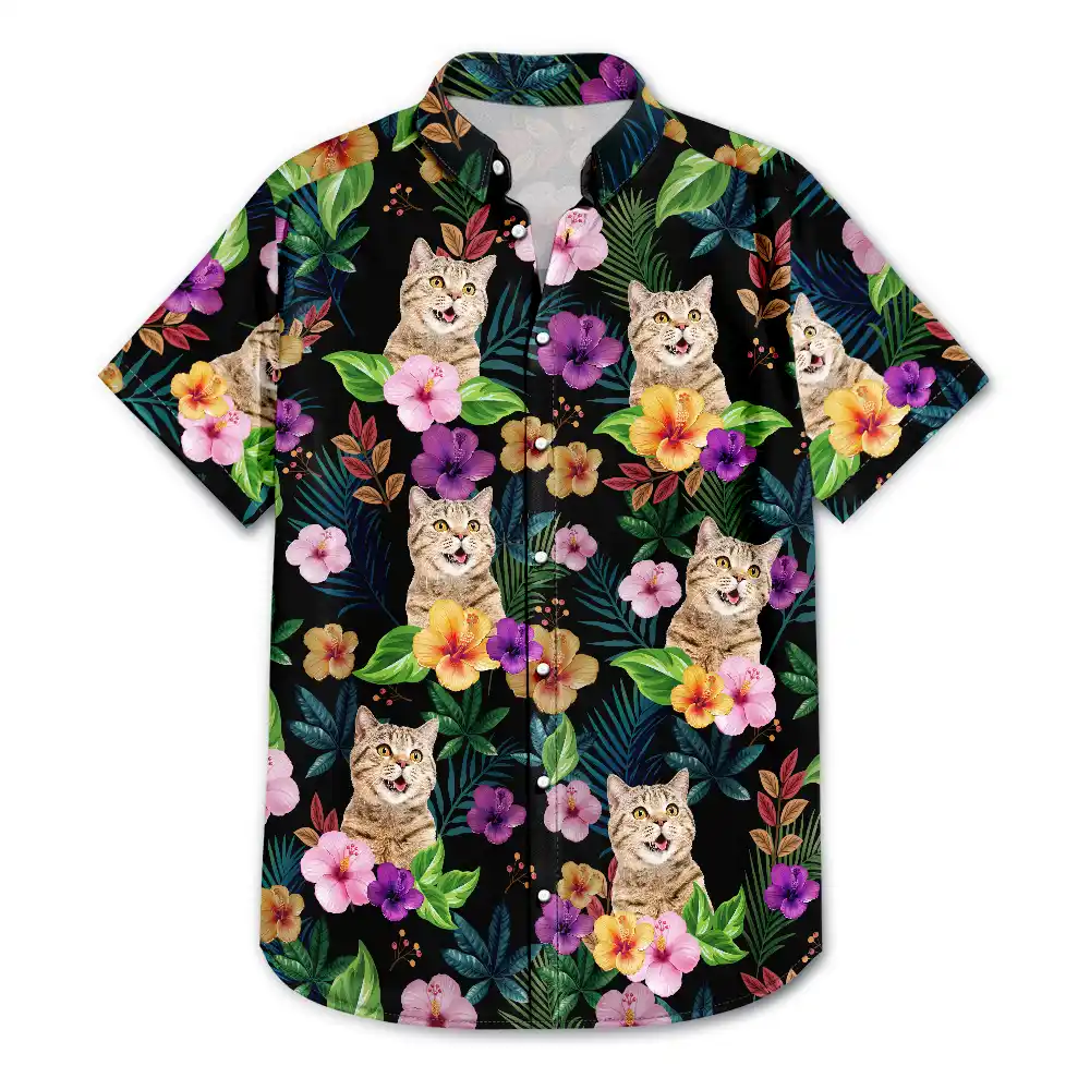 Custom Photo Dark Tropical Flowers - Personalized Hawaiian Shirt - Image 4