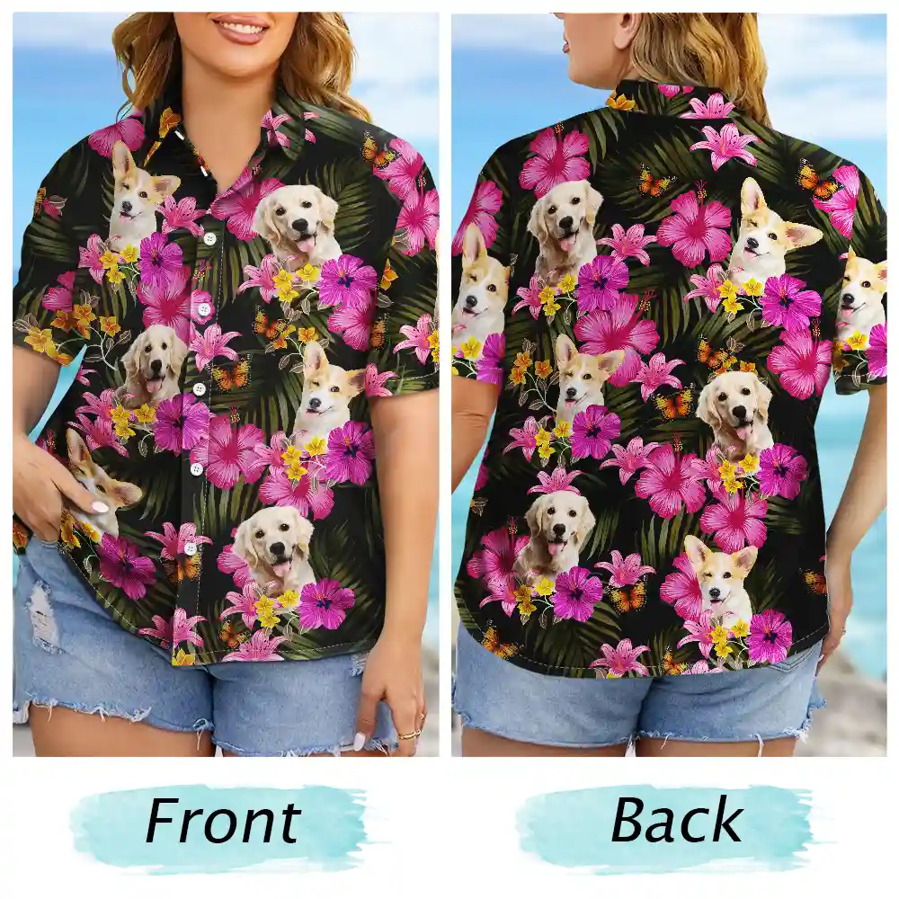 Custom Photo Dark Tropical Flowers - Personalized Hawaiian Shirt - Image 7