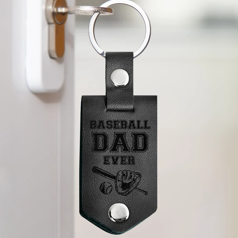 Custom Photo Dear Dad Thank You For Teaching Me - Birthday, Loving Gift For Baseball, Softball Father - Personalized Leather Photo Keychain - Image 2
