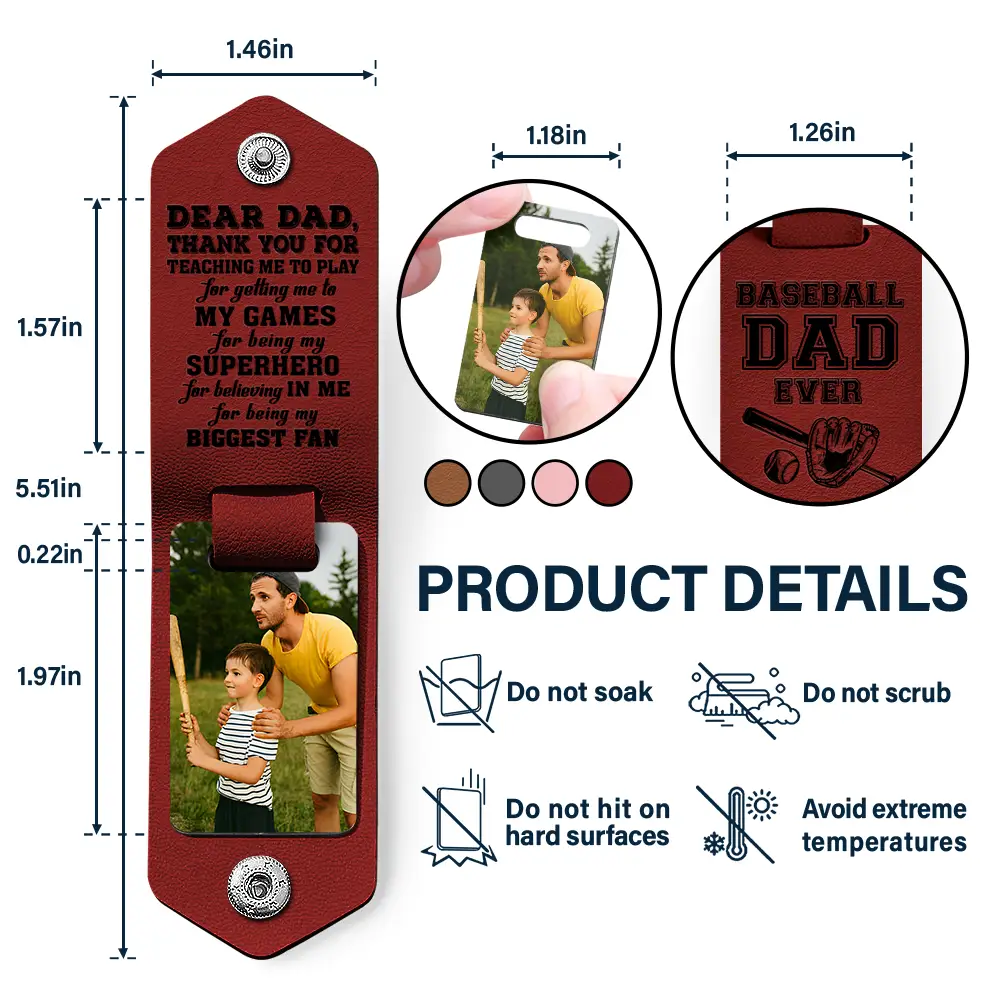Custom Photo Dear Dad Thank You For Teaching Me - Birthday, Loving Gift For Baseball, Softball Father - Personalized Leather Photo Keychain - Image 4