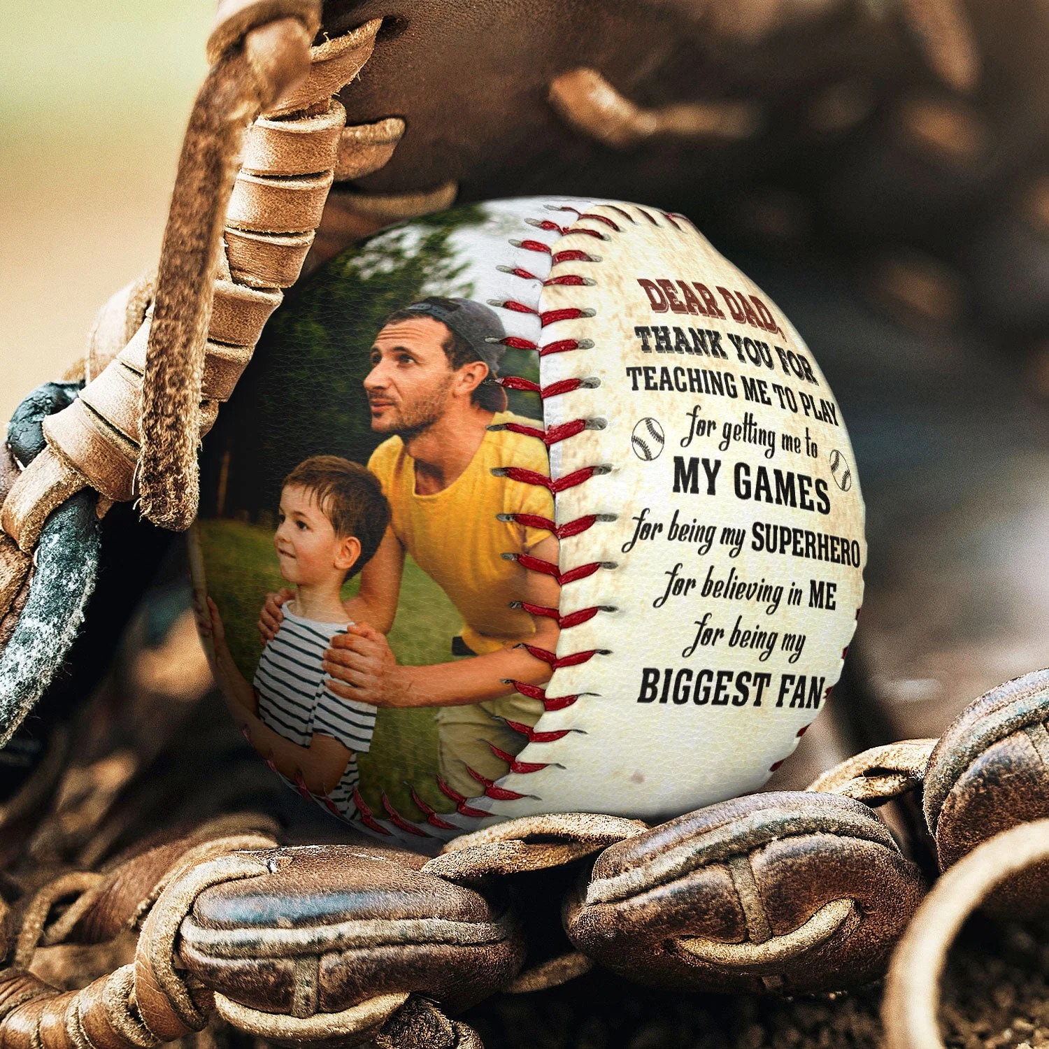 Custom Photo Dear Dad Thank You For Teaching Me - Gift For Dad, Father, Grandpa, Sport Fans - Personalized Baseball, Softball - Image 4