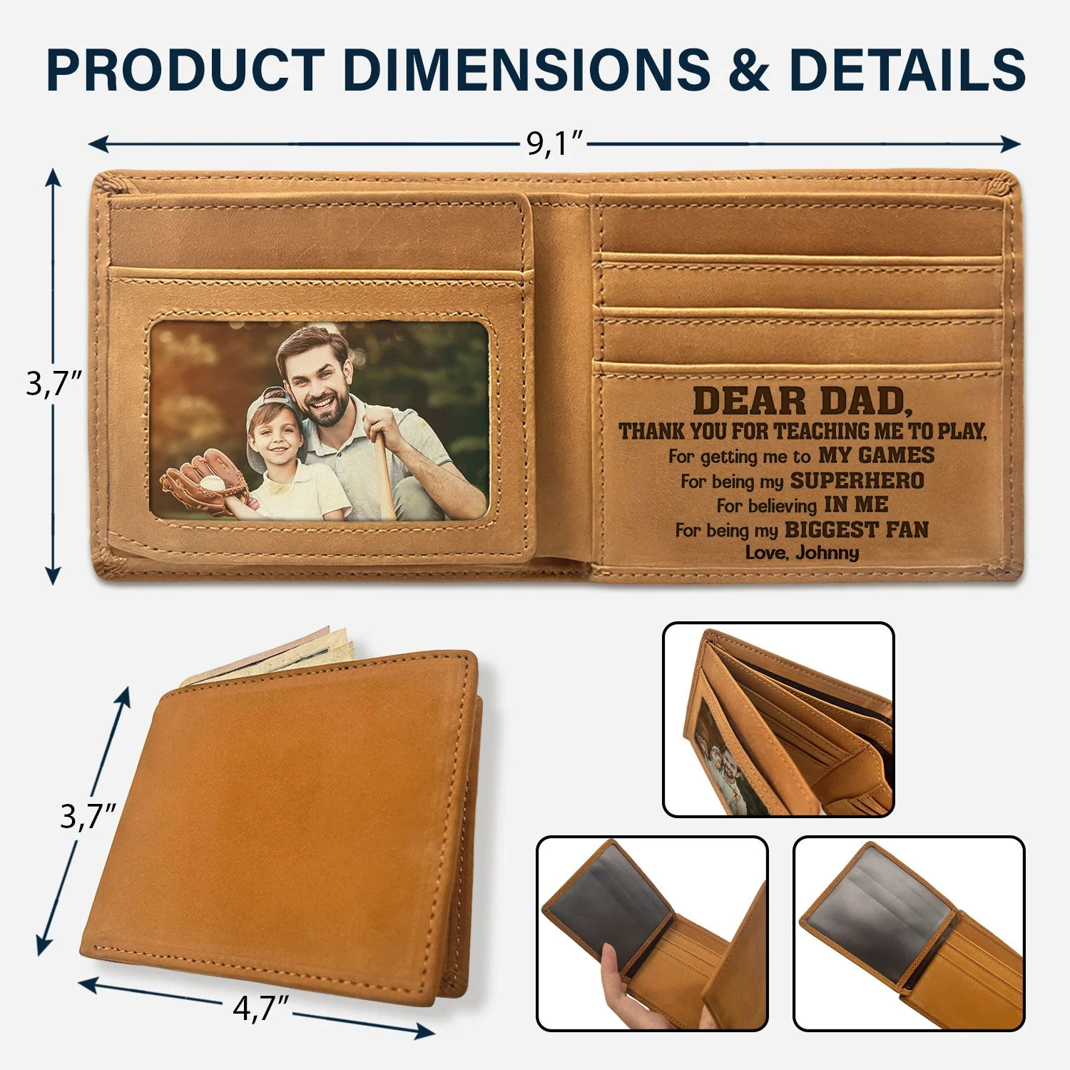 Custom Photo Dear Dad Thank You For Teaching Me - Holiday, Birthday, Loving Gift For Dad, Father, Sport Daddy, Papa - Personalized Bifold Wallet - Image 3