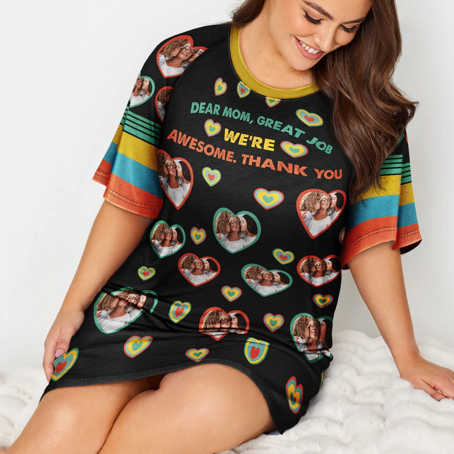 Custom Photo Dear Mom Great Job We're Awesome Thank You - Birthday, Loving Gift For Mum, Mother, Grandma - Personalized Women's Sleep Tee - Image 4