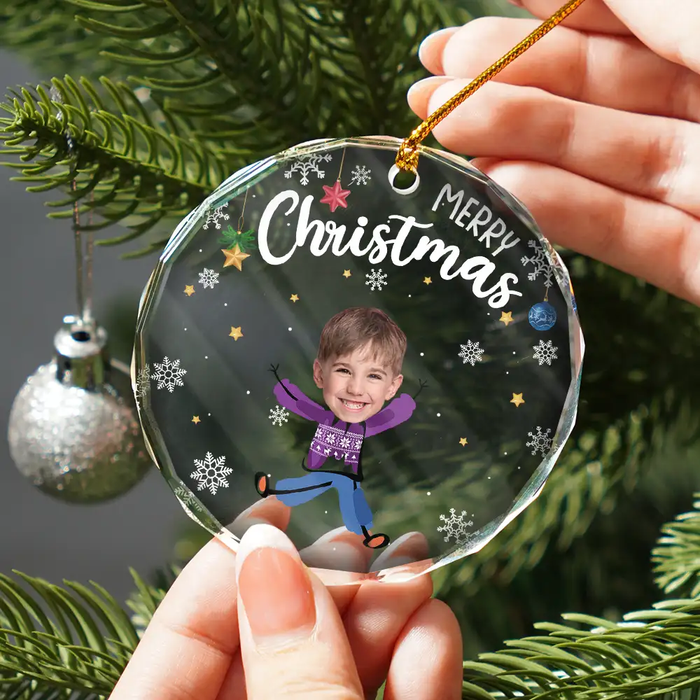 Custom Photo Dear Santa Define Naughty Family Kids - Personalized Circle Glass Ornament - Image 3