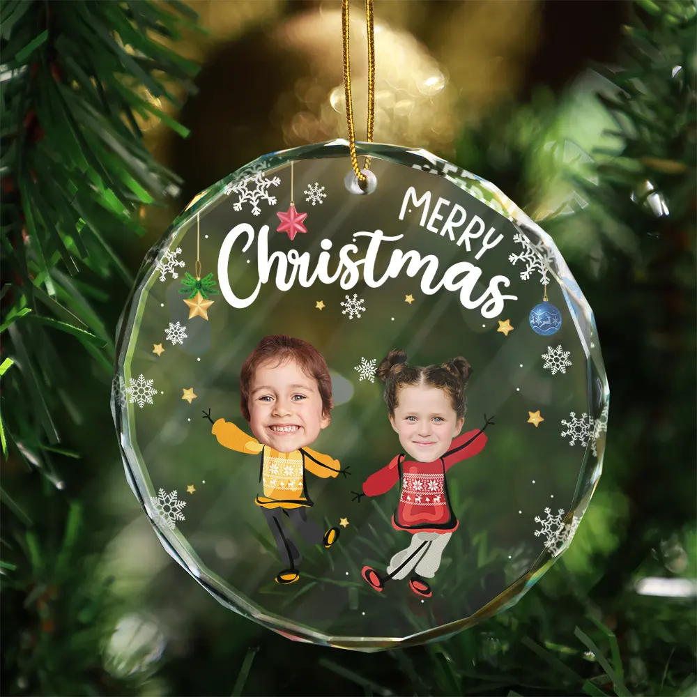 Custom Photo Dear Santa Define Naughty Family Kids - Personalized Circle Glass Ornament - Image 4