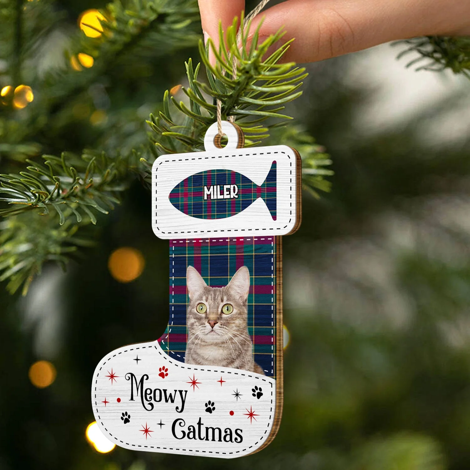 Custom Photo Dear Santa Define Naughty Flannel Background - Christmas Gift For Pet Lovers - Personalized Custom Shaped Wooden Ornament - Image 3