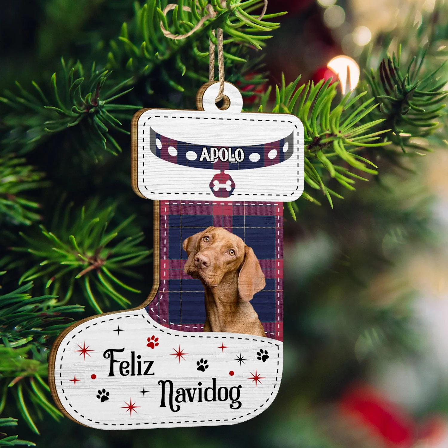 Custom Photo Dear Santa Define Naughty Flannel Background - Christmas Gift For Pet Lovers - Personalized Custom Shaped Wooden Ornament - Image 4
